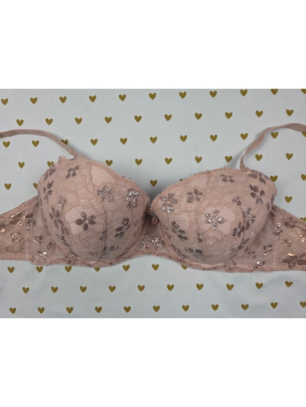 Victorias Secret Floral Accent Dream Angels Lined Demi Balconette Bra 32DDD